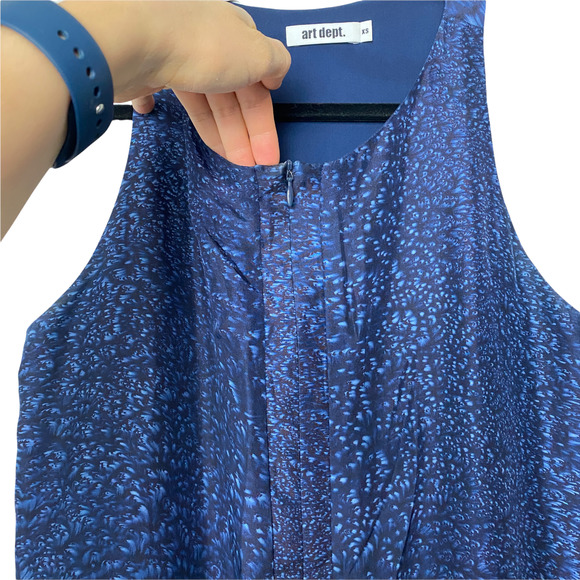 Art Dept. 100% Silk Romper Blue Printed Sleeveless Tie-Waist One-Piece Size XS - Picture 3 of 10